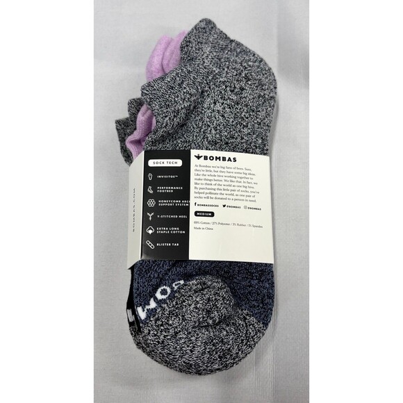 Bombas 3-pk Ankle Socks Size Medium Black Gray Purple NEW - Picture 3 of 5